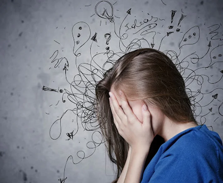 Stressed person with scribbles